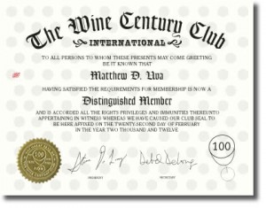 Wine Century Club Membership Certificate
